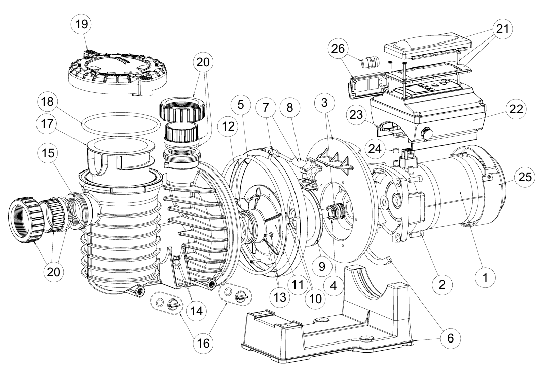 Pump body assembly (includes Partn° 16, 17, 18 & 19)